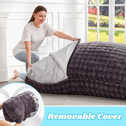 Hobestluk 3 in 1 Bean Bag Chair Giant Bean Bag Chairs for Adults with Bubble Cover Convertible Bean Bag Floor Cushion with Machine Washable Cover for Living Room (Bubble Dark Grey) - color: Shadow Grey