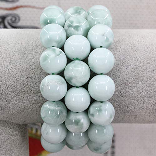 Keleny Natural Gem Semi Precious Gemstones 14mm Round Beads Crystal Stretch Bracelets 7 Inch Unisex - color: 14mm Green Angelite