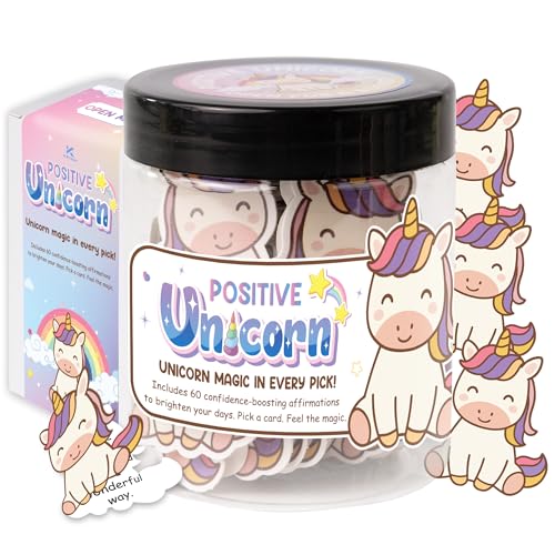 Positive Unicorn Jar, 60 Affirmation Emotional Support Unicorn Cards, Gifts for College Girls, Cute Stuff for Teen Girls, Teens Girl Gift Trendy Stuff, Birthday Gifts for Girl - color: Positive Unicorn