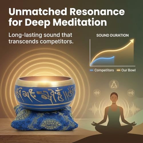 4 Inches Hand Painted Metal Tibetan Buddhist Singing Bowl Musical Instrument for Meditation with Stick and Cushion