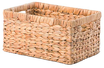 Natural Woven Water Hyacinth Wicker Rectangular Storage Bin Basket with Handles, Medium - size: Medium