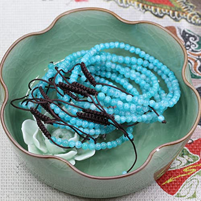 Keleny Natural Gemtones 4mm Round Beads Crystal Adjustable Braided Macrame Tassels Bracelets Unisex - color: Xin Jiang A Grade Blue Amazonite