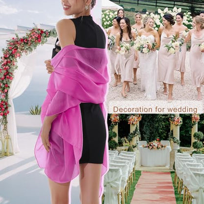 RIIQIICHY Women Shawls and Wraps for Evening Dresses Like Chiffon Silk Scarf Formal Silky Pashmina Shawls for Weddings - color: Rose Pink