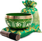 Tibetan Singing Bowl Set - Authentic Handcrafted Mindfulness Meditation Holistic Sound 7 Chakra Healing by Himalayan Bazaar (Emerald) - color: Emerald Green