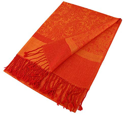 PASKMLNA Paisley Jacquard Pashmina Shawl Wrap Scarf Stole - color: Orange