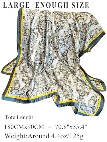 Large Shawl Scarf For Women Lightweight Wraps Silky Headscarf Long Sunscreen Scarfs - color: T22 Turquoise Cashews / 70"x 35"