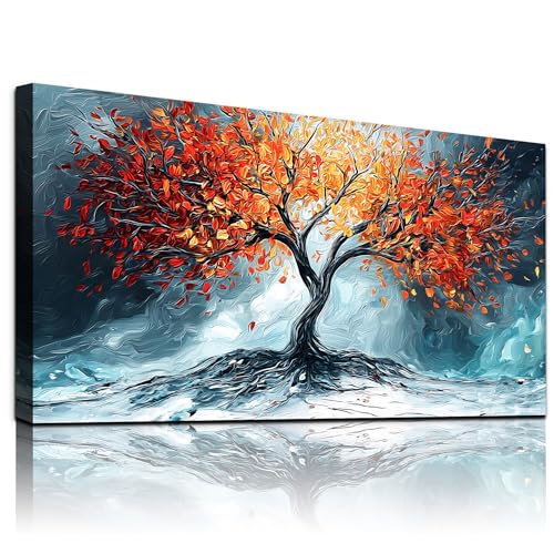 WLWBINTING Red Tree of Life Large Canvas Wall Art Mountain Landscape Farmhouse Floral Paintings Modern Abstract Artwork for Walls Pictures for Living Room Bedroom Dining Room Office Home Wall Decor - color: Abstract Red Tree Painting, size: 48"L x 24"W