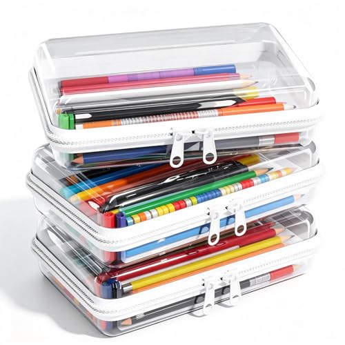3 Pack Clear Hard Shell Zipper Case (S,S,S), 1.2mm Crush-Proof Transparent Storage Pouches, Hard Plastic Packing Cubes & Organizer Bags for Travel, Pencil, Cosmetics, Toiletry, Toys Storage - size: 3 Pack(S,S,S)