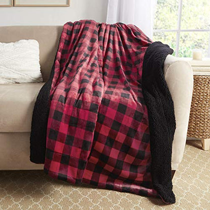 Sherpa Throw Blanket Super Soft Reversible Ultra Luxurious Plush Blanket, 60 x 80 inches, Buffalo Check Red/Black - color: Buffalo Check Red / Black, size: Twin (60" x 80")