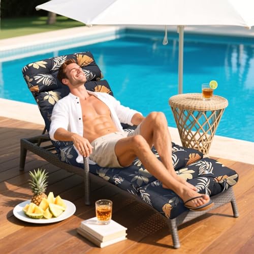Outdoor Chaise Lounge Chair Cushion 75.1 x 23.6 x 4.7in, Waterproof Replacement Cotton Patio Thickened Pool Lounge Chair Cushion with Ties for Patio Outdoor Furniture,Autumn Leaves - color: Autumn Leaves