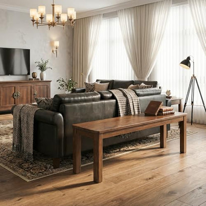 100% Solid Oak Wood Dining Bench, 47.3'' Entryway Bench Extra Chair Seat Long Ottoman with Squre End & Round Corner for Kitchen Living Room Bedroom, Walnut - size: 47.3inch-Walnut-Square End & Round Corner