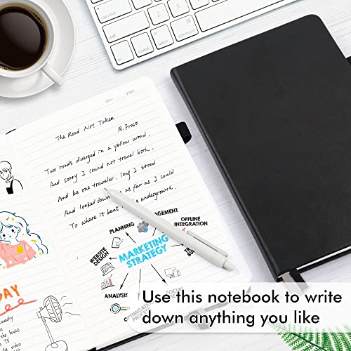 feela 3 Pack Notebooks Journals Bulk with 3 Black Pens, A5 Hardcover Notebook Classic Ruled Lined Journal Set with Pen Holder for Work Business Journaling Note Taking, 120 GSM, 5.1”x8.3”, Black - color: 3 Pack black