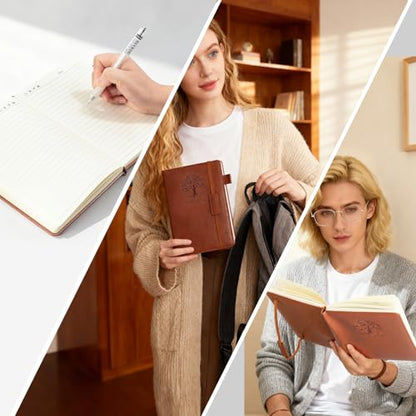 M&G Lined Journal Notebook for Men Women, 256 Pages A5 Hardcover Leather Journal, 80GSM Thick College Ruled Paper for School and Work Travel Note Taking 5.7" x 8.3", Brown