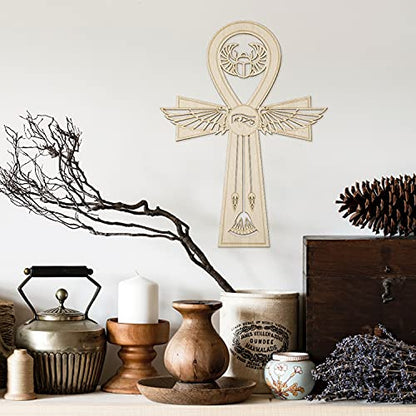 Fourth Level MFG 12" Ankh, Sacred Geometry Wood Wall Art, Ancient Egyptian Hanging Home Decor, Eternal Symbol, Key of Life Sculpture, Good Spiritual Energy - color: 12" Ankh