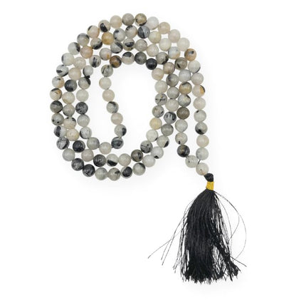 GEMSCITE Japa Mala 108 Prayer Beads Perfect for Meditation Spiritual Mala Necklace & Wrist Mala Bracelet - color: Black Rutilated Quartz, size: Without Knots