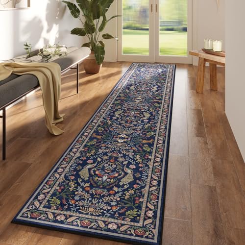 Rugcomf 2'7"x12' Kitchen Runner - Floral Washable Long Hallway Runner Rug Non Slip, Boho Carpet for Entryway, Hall, Bathroom - Blue - color: Blue, size: 2'7" x 12' (Rectangular)