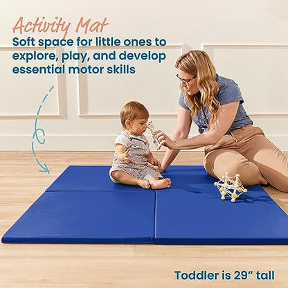 ECR4Kids SoftZone Play Patch Activity Mat Squares, Modular Playmat, Blue, 4-Pack - color: Blue