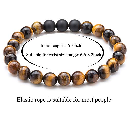 Men Women 8mm Tiger Eye Stone Beads Bracelet Elastic Natural Stone Yoga Bracelet Bangle - color: A-2 Pcs Set 1-21003