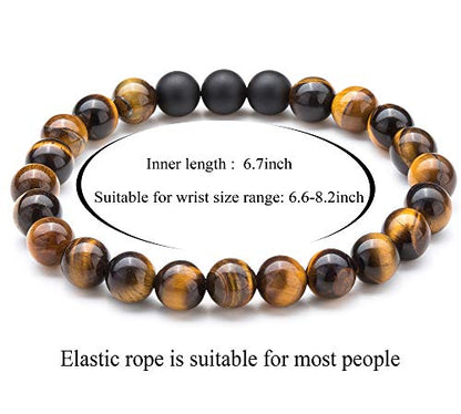 Men Women 8mm Tiger Eye Stone Beads Bracelet Elastic Natural Stone Yoga Bracelet Bangle - color: A-2 Pcs Set 1-21003