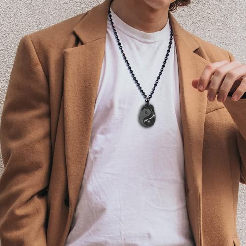 Black Obsidian Necklace Protection Pendant with Extended Bead Chain Healing Crystal Stone Amulet Necklace for Men Women - color: Tai Chi Yin Yang