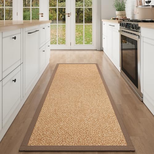 YDKGL Washable Hallway Runner Rug 2x5 Jute Like Kitchen Runner Mat Rugs Non Slip, Woven Soft Entryway Farmhouse Runner Boho Floor Carpet for Indoor Laundry Hall Backdoor Bedroom Living Room, Brown - color: Brown, size: 2'x5'