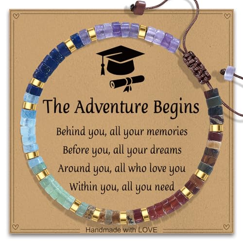 Thank You Gifts for Women: Teacher Appreciation Office Gifts for Coworkers Employee Boss Lady Manager Colleague Natural Stone Bracelet - color: Rainbow II-Begin