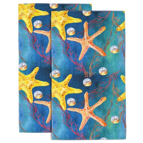 Hand Towels Set of 2 Caribbean Starfish Hand Towels for Bathroom Soft Absorbent Decorative Hand Bath Towels Dish Towels for Kitchen Sports Gym Yoga Home Decor 14 x 28 in - color: Caribbean Starfish