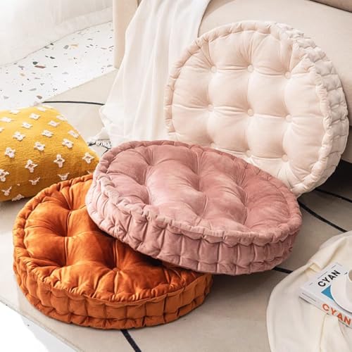 24 Inch Round Floor Pillows Thick Meditation Cushion with Handle Large Seat Cushion for Adults Solid Meditation Pillow (White)