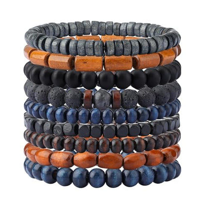 MILAKOO Mens Beaded Bracelets Tribal Wooden Elastic Adjustable Prayer Beads Wrap Cuff for Women - color: L: 10pcs