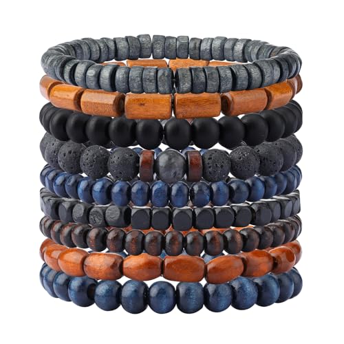 MILAKOO Mens Beaded Bracelets Tribal Wooden Elastic Adjustable Prayer Beads Wrap Cuff for Women - color: L: 10pcs
