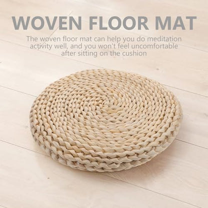 Toyvian Woven Double-Layer Tatami Meditation Floor Cushion 30x30cm Corn Husk Seat Pad Thickened Sitting Mat for Zen Practice and Compact Area Seating