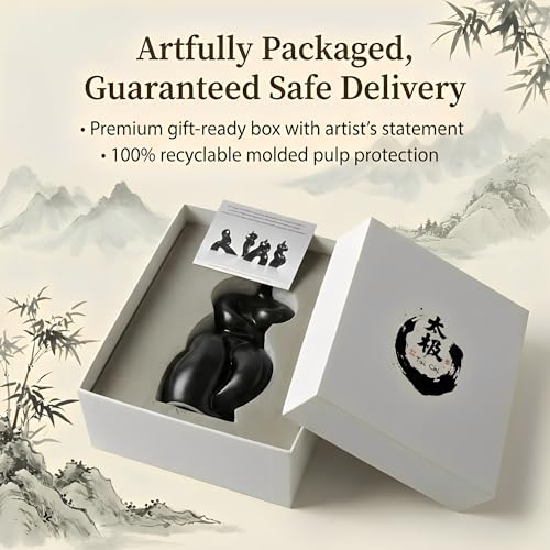 Tai Chi Motion Ceramic Sculpture - Handmade Jingdezhen Porcelain Statue, 7-Inch Abstract Yin Yang Zen Figurine for Home Office Desk Shelf Décor