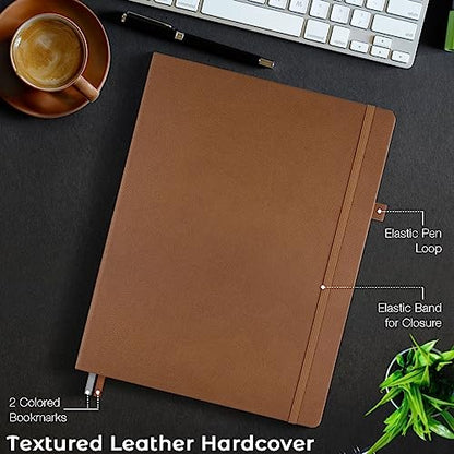 Blank Notebook, Hardcover Sketch Book, 8.5 x 5.5 Large Blank Journal, No Bleed Thick Paper Sketchbook for Drawing, Unlined Notebook Journal for Women Men School, A5 Leather Sketchbook, Lay Flat, Brown