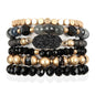 RIAH FASHION Bohemian Acrylic Druzy Multi-Layer Bead Statement Bracelet - Versatile Faux Stone Pendant Stretch Strand Stackable Cuff Bangle Set Sparkly Crystal - color: Bohemian Oval Druzy Set - Black