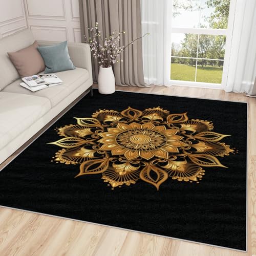 Mandala Rug 8x10-5x7 Rug - Mandala Rug - Chakra Spiritual Yoga Area Rug - Zen Meditation Rugs - Gold Carpet - Mandala Home Decor Gifts - color: Black Gold, size: 5' x 7' (Rectangular)