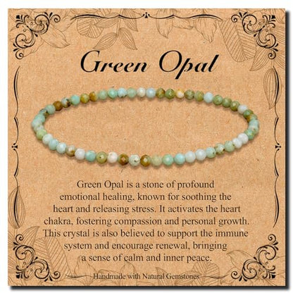 BONNY BOXX Natural Genuine Gemstone Faceted Round Beads Bracelets, 3mm Adjustable Stretchy Tiny Faceted Black Tourmaline Bracelet, Healing Crystal Reiki Chakra Dainty Jewelry Fashion Gifts - color: Green Opal