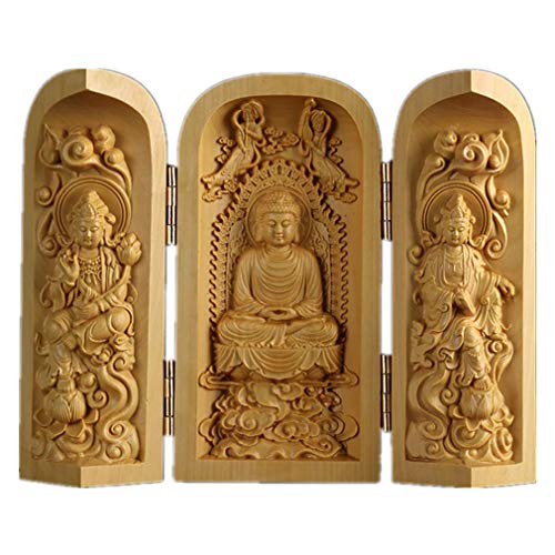 Ulalaza Boxwood Buddha Statue Solid Wood Carvings Carved Locker Box Sculpture Decoration - color: Style-5