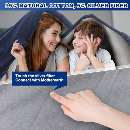 Grounding Blanket 79×55 inch Grounding Mat for Bed Grounding Sheet with Conductive Silver Fiber for Better Sleep, Pain Relief, Helps Anxiety Relief (Blue)