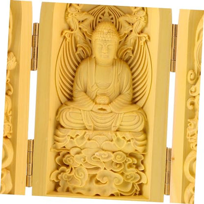 Buddha Statue for Home Decor Wooden Buddha Figurine 3-Compartment Box Handmade Pine Wood Spiritual Carving for Meditation and Zen Spaces for Home and Office Decoration Style