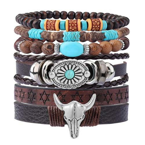 MILAKOO Mens Beaded Bracelets Tribal Wooden Elastic Adjustable Prayer Beads Wrap Cuff for Women - color: I: 5pcs