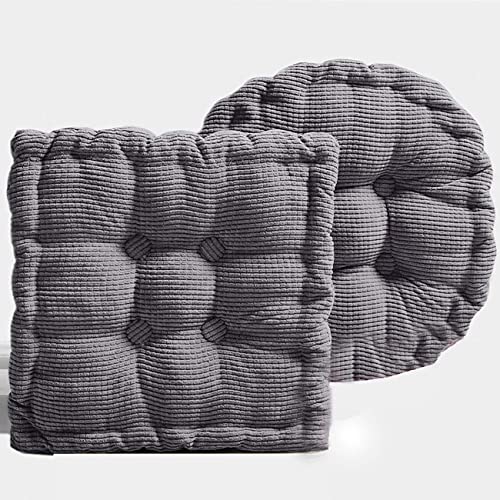 Jhorxa Meditation Floor Pillow Set of 2, Squareand Round Pillows Seating for Adults, Tufted Corduroy Floor Cushion for Balcony Outdoor Tatami Living Room, Grey, 18x18 Inch
