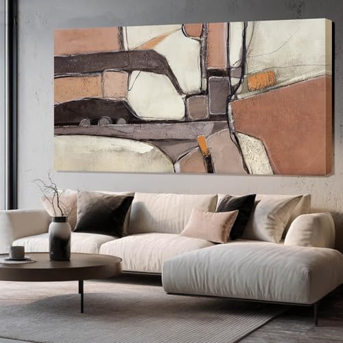 Grey Canvas Wall Art, Brown Trendy Abstract Art Wall Decor for Room, Aesthetic Pictures for Dining Room Wall, 29" x 58" Wooden Framed - color: Brown, size: 58"L x 29"W