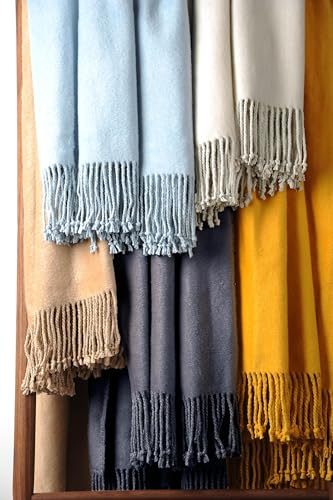 Fringed Mulberry Silk Throw Blanket for Sofa (Whisper White)