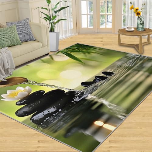 Zen Rugs for Living Room - 5x8 Area Rug, Spa Meditation Rug, Traditional Oriental Washable Rugs for Bedroom, Non Slip & Low Pile, Soft Indoor Carpet & Home Decor - color: Spa Meditation, size: 5' x 8' (60" x 95")