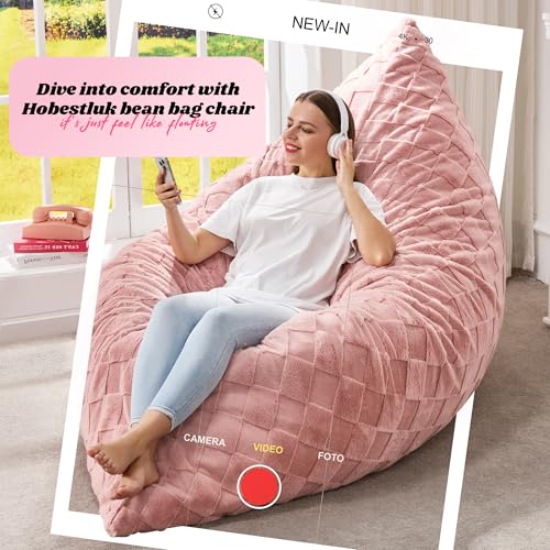 Hobestluk 3 in 1 Bean Bag Chair Giant Bean Bag Chairs for Adults with Plaid Cover Convertible Bean Bag Floor Cushion with Machine Washable Cover for Living Room (Plaid Pink) - color: Dusty Pink