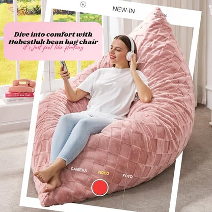 Hobestluk 3 in 1 Bean Bag Chair Giant Bean Bag Chairs for Adults with Plaid Cover Convertible Bean Bag Floor Cushion with Machine Washable Cover for Living Room (Plaid Pink) - color: Dusty Pink