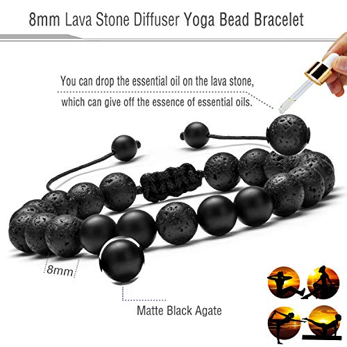 Men Women 8mm Lava Rock Aromatherapy Anxiety Essential Oil Diffuser Bracelet Braided Rope Natural Stone Yoga Gifts Beads Bracelet Bangle-21017 - style: B-Tiger Eye & Matte Agate