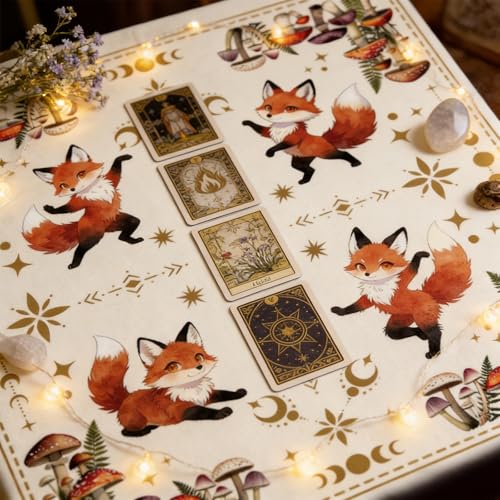Tarot Altar Cloth Fox with Dancing Print Card Table Tablecloth Flower Thicket & Mushroom Tablecloth with Tarot Bag for Reading Rituals Crystals Spiritual Divination Witchcraft Supplies - color: Fox With Dancing