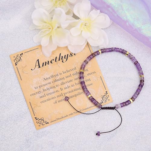 BONNY BOXX Braided Genuine Bracelet, Elegant Handcrafted Natural Gemstone Crystal Bracelet Healing Power Energy Inspirational Gifts with Card for Unisex - color: Amethyst, size: 2*4MM