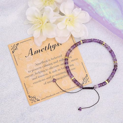 BONNY BOXX Braided Genuine Bracelet, Elegant Handcrafted Natural Gemstone Crystal Bracelet Healing Power Energy Inspirational Gifts with Card for Unisex - color: Amethyst, size: 2*4MM